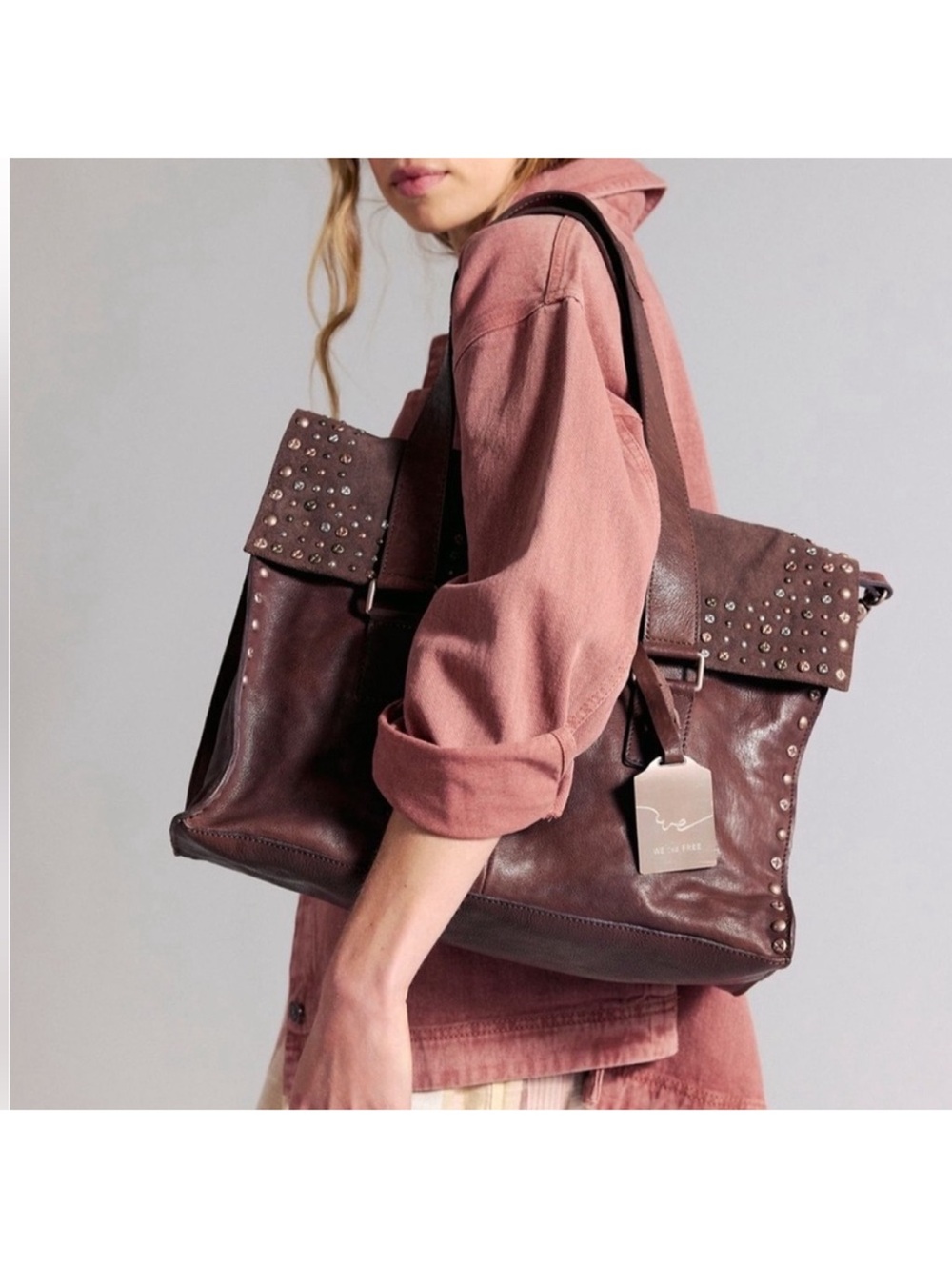 NWT Free People Shay Studded Tote Bag - Picture 4 of 7